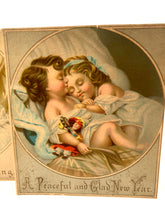 Load image into Gallery viewer, Two Victorian CHRISTMAS CARDS || Children Sleeping, Kissing