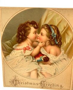 Two Victorian CHRISTMAS CARDS || Children Sleeping, Kissing