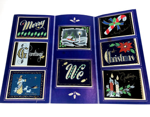 1950's Dark 'n' Hansum Personal CHRISTMAS CARDS Sample Book, Eight Designs, Foil || Hye-Quality Card Co.