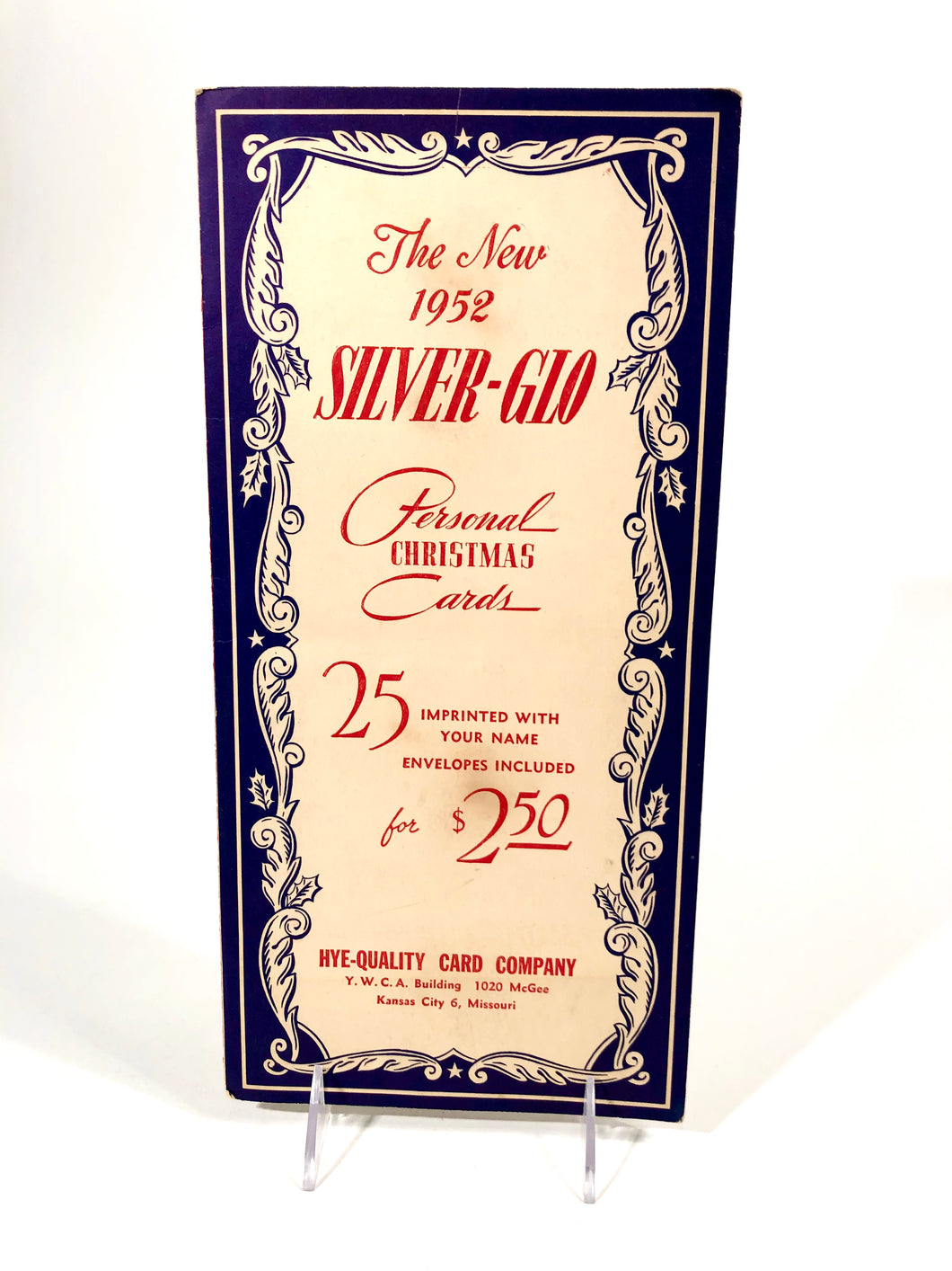 1950's The New 1952 Silver-Glo Personal CHRISTMAS CARDS Sample Book, Eight Designs, Embossed || Hye-Quality Card Co.