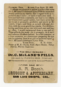 Victorian Dr. McLane's Liver Pills, Quack Medicine Trade Card || Pharmacy