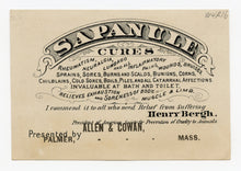 Load image into Gallery viewer, Victorian Sapanule Cures, Quack Medicine Trade Card || Hammock