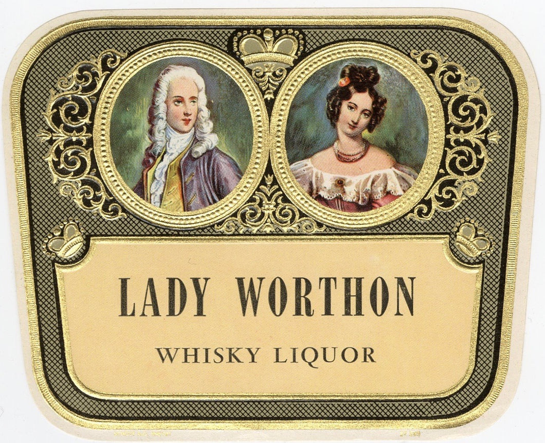 RARE Old LADY WORTHON WHISKY Liquor Label, Alcohol, Vintage - TheBoxSF