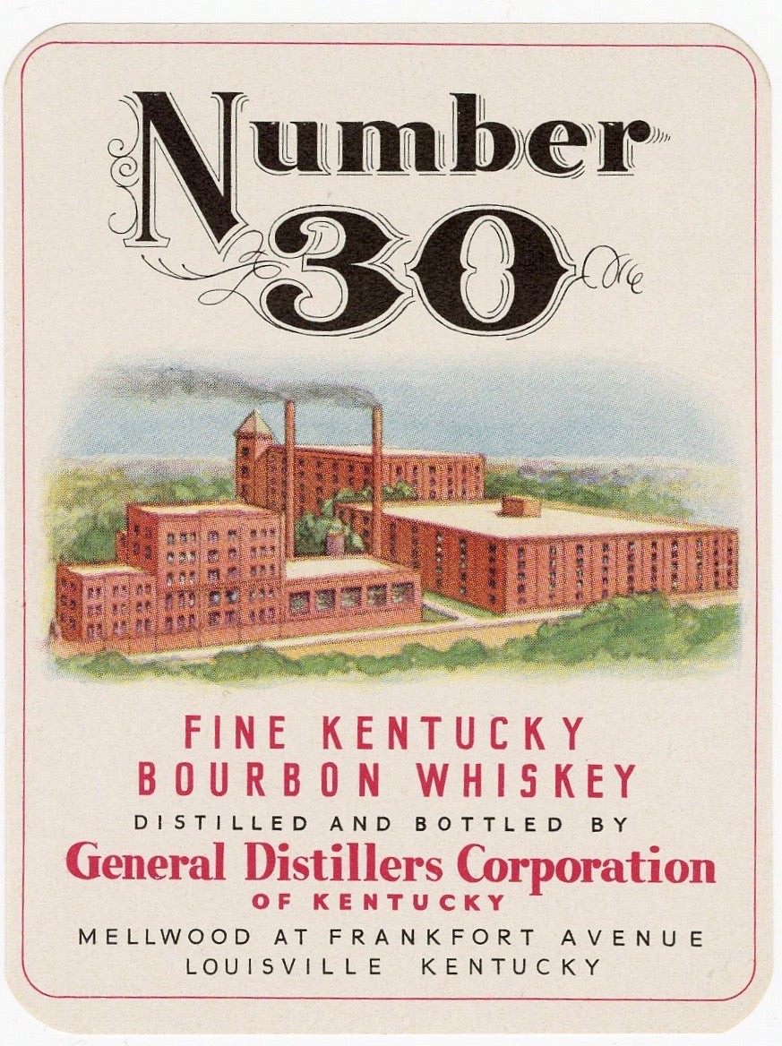 Set of Two NUMBER 30 Fine KENTUCKY Bourbon WHISKEY Labels, Alcohol, Vintage - TheBoxSF