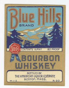 Set of 3, BLUE HILLS Brand Bourbon WHISKEY Label, Boston, Alcohol, Vintage - TheBoxSF