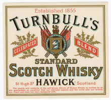 Load image into Gallery viewer, RARE Old TURNBULL&#39;S Standard SCOTCH WHISKY Label, Hawick, Alcohol, Vintage - TheBoxSF