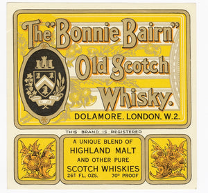 Vintage, Bonnie Bairn Old SCOTCH WHISKEY Label, London, Alcohol - TheBoxSF