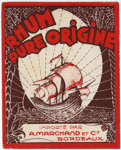 Antique, Unused Art Deco RHUM PUR ORIGINE, Rum LABEL, Caribbean, Tiki