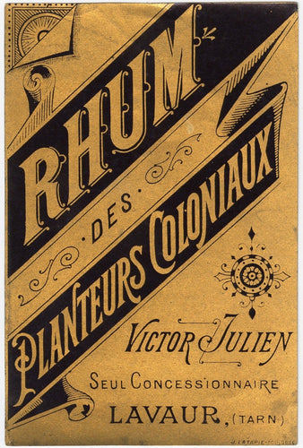 Antique, Unuised, French RHUM DES PLANTEURS COLONIAUX, Rum LABEL, Caribbean