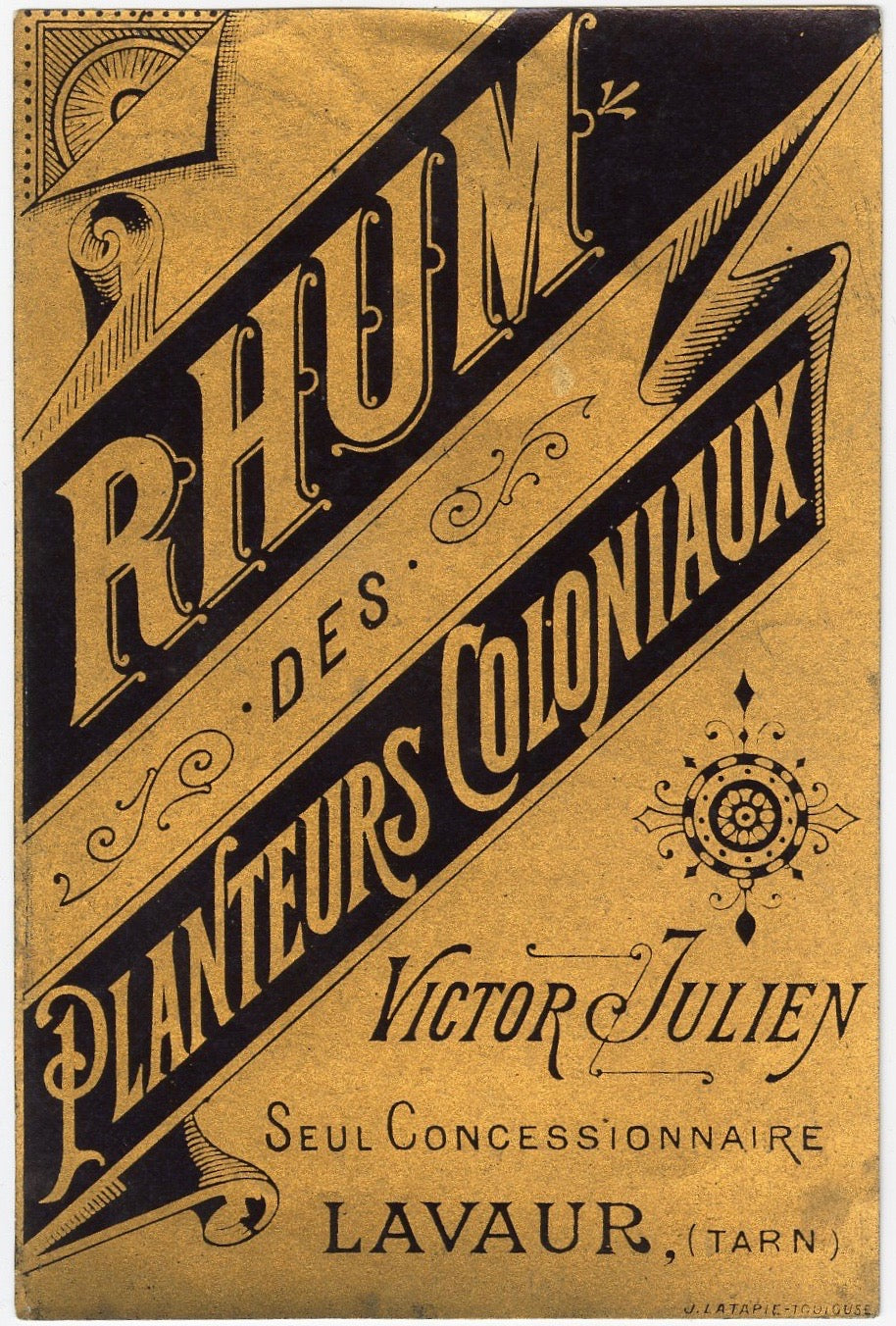 Antique, Unuised, French RHUM DES PLANTEURS COLONIAUX, Rum LABEL, Caribbean