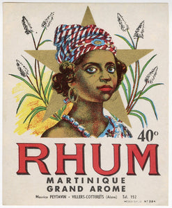Antique, Unused, French RHUM MARTINIQUE, Rum Label, Caribbean, Tiki, Sugarcane