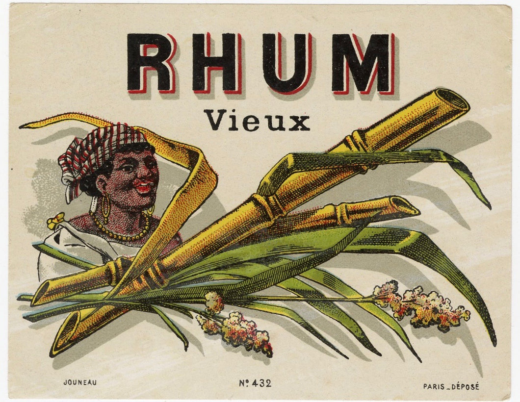Antique, Unused, French RHUM VIEUX No.432 Rum LABEL, Caribbean, Tiki