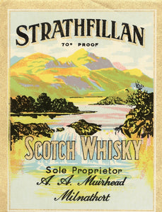 STRATHFILLAN SCOTCH WHISKY Label || Milnathort, A. A. Muirhead, Vintage - TheBoxSF