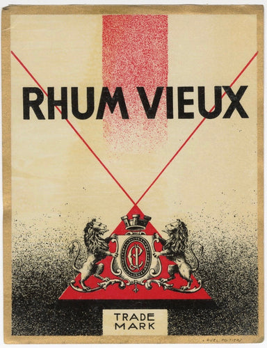 Antique, Unused, French RHUM VIEUX Art Deco Label, Caribbean, Tiki