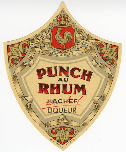 Antique, Unused, French PUNCH AU RHUM LABEL, Rum Punch, Tiki, Caribbean