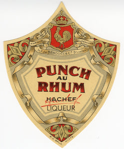 Antique, Unused, French PUNCH AU RHUM LABEL, Rum Punch, Tiki, Caribbean