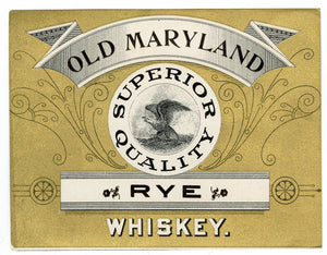 Vintage, Old MARYLAND Quality Rye WHISKEY Label, Alcohol - TheBoxSF