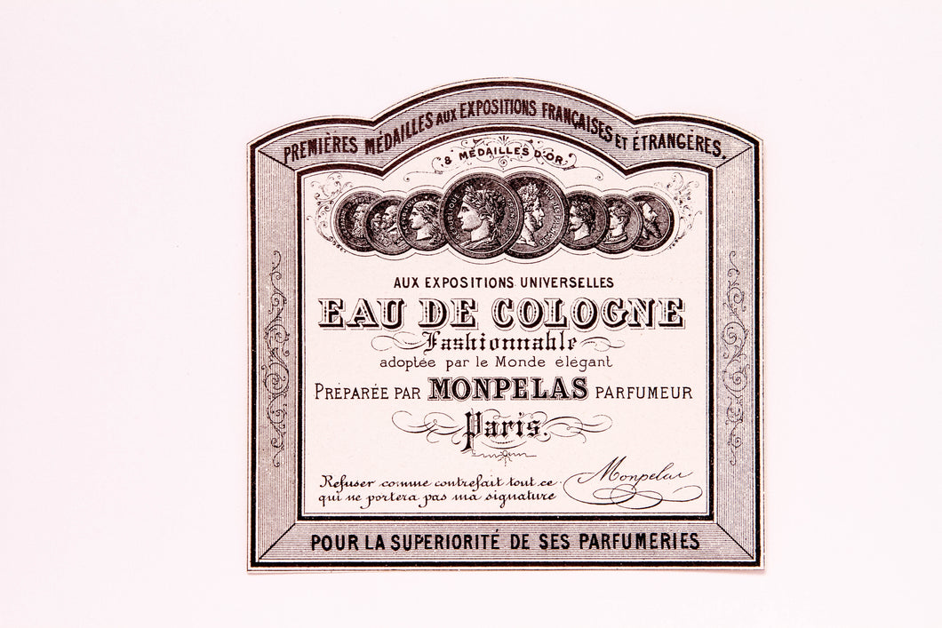Vintage EAU DE COLOGNE, 8 GOLD MEDALS, MONPELAS Antique Perfume Label, Paris - TheBoxSF
