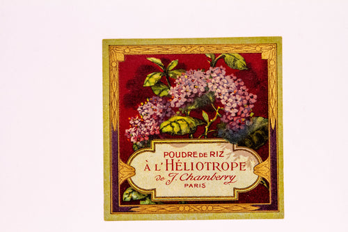 Vintage POUDRE DE RIZ, A L'HELIOTROPE, J. Chamberry, Antique Perfume Label, Paris - TheBoxSF