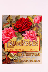 Vintage EAU DE ROSES, PURE PETALES, MERO & BOYVEAU, Antique Perfume Label, Paris, France - TheBoxSF