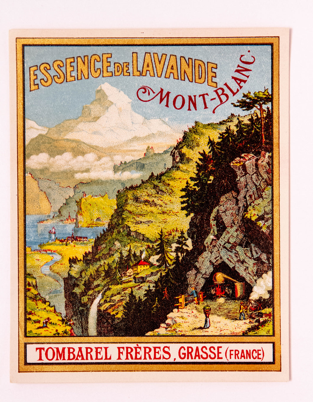 Vintage ESSENCE DE LAVANDE, MONT-BLANC, TOMBAREL FRERES, GRASSE, Antique Perfume Label - TheBoxSF