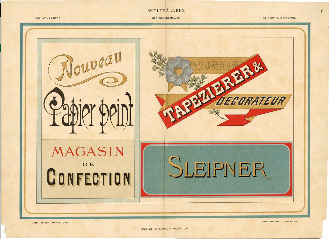 Art Nouveau Sign Painter Large Graphic Design Lithograph, The Sign Painter, Folio Spread, Central-Tryckeriet