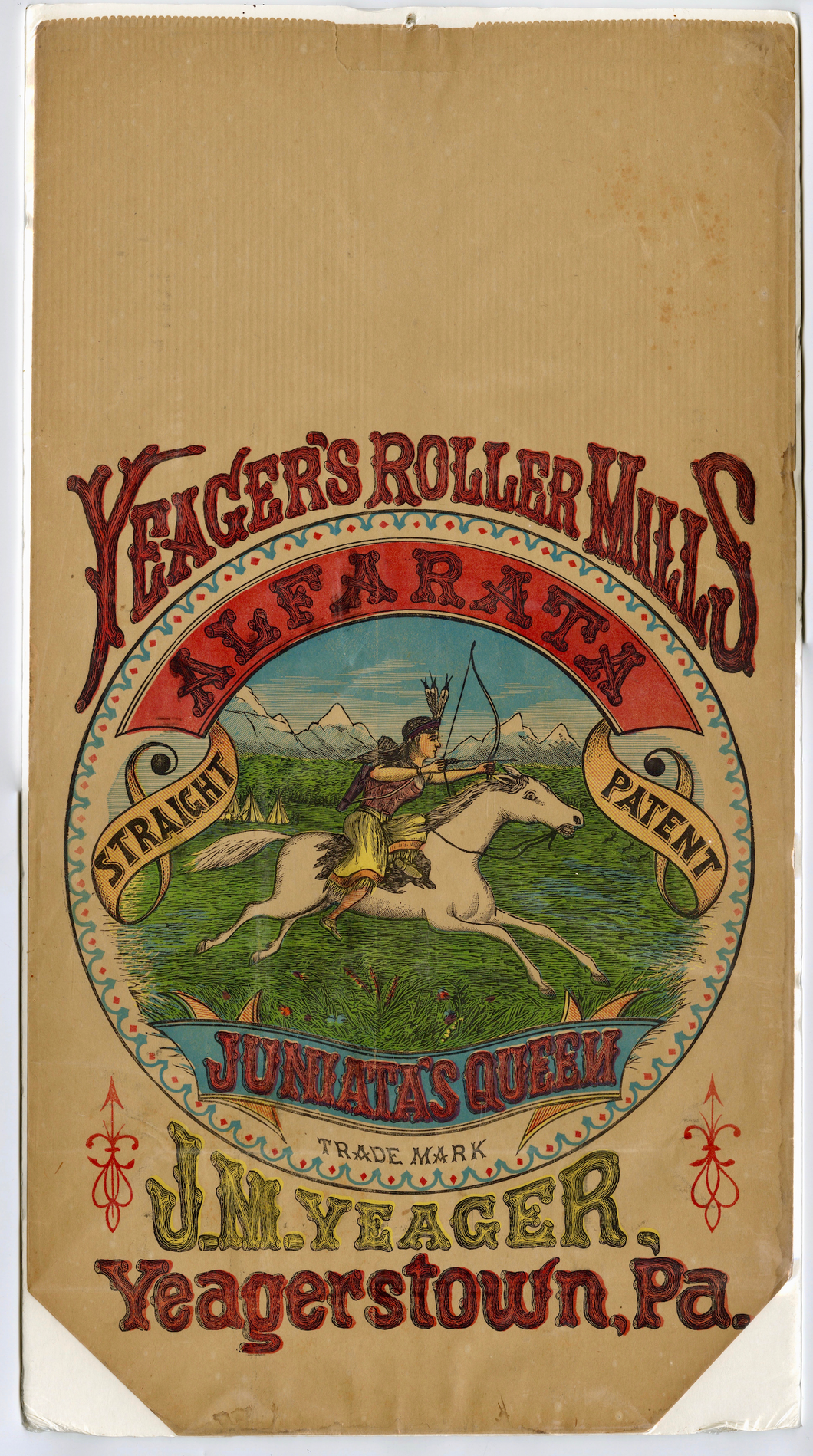 Antique Yeager Roller Mills Flour Bag, Native American, American West