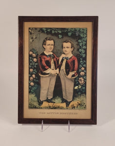 Antique CURRIER & IVES "The Little Brothers" Framed Lithograph, Original Print