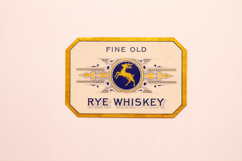 Vintage, Fine Old RYE WHISKEY Label, DEER Logo, Alcohol - TheBoxSF