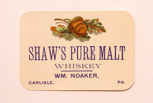 Old Vintage, SHAW'S Pure Malt WHISKEY Label, W.M. NOAKER, Alcohol - TheBoxSF