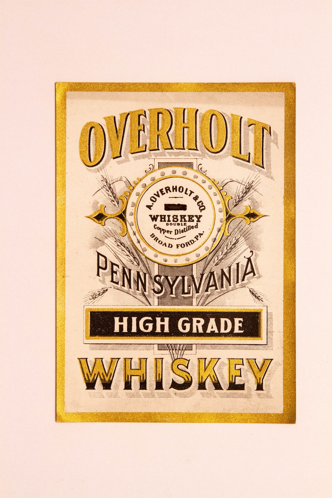 Old Vintage, OVERHOLT Pennsylvania High Grade WHISKEY Label, Alcohol - TheBoxSF