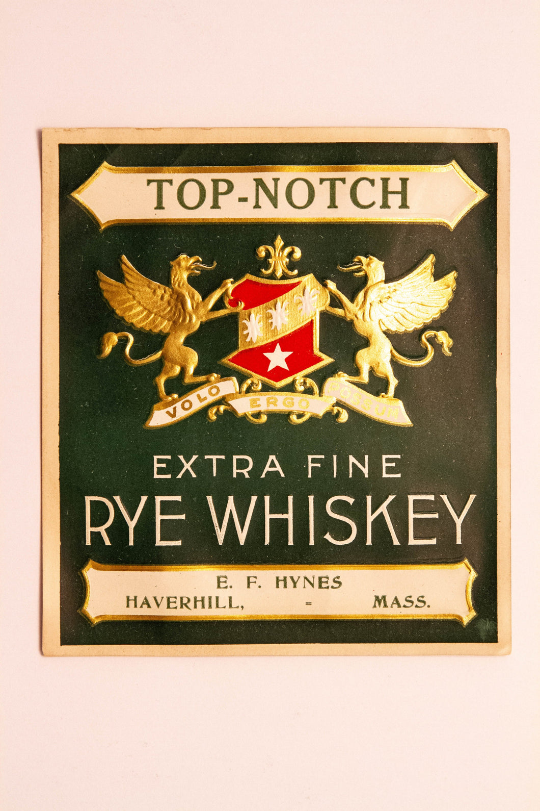 Old Vintage, TOP-NOTCH Extra Fine RYE WHISKEY Label, Hynes, Alcohol - TheBoxSF