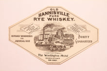 Load image into Gallery viewer, OLD HANNISVILLE Pure RYE WHISKEY Label || Bordertown, New Jersey, Vintage