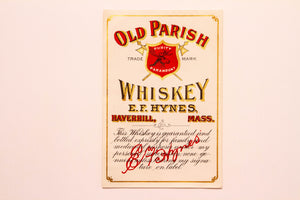Vintage, Old Parish WHISKEY Label E.F. Hynes, Haverhill, Alcohol, Gold - TheBoxSF