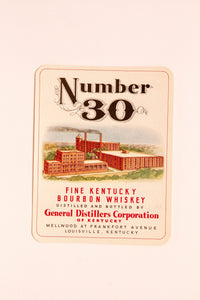 Set of Two NUMBER 30 Fine KENTUCKY Bourbon WHISKEY Labels, Alcohol, Vintage - TheBoxSF