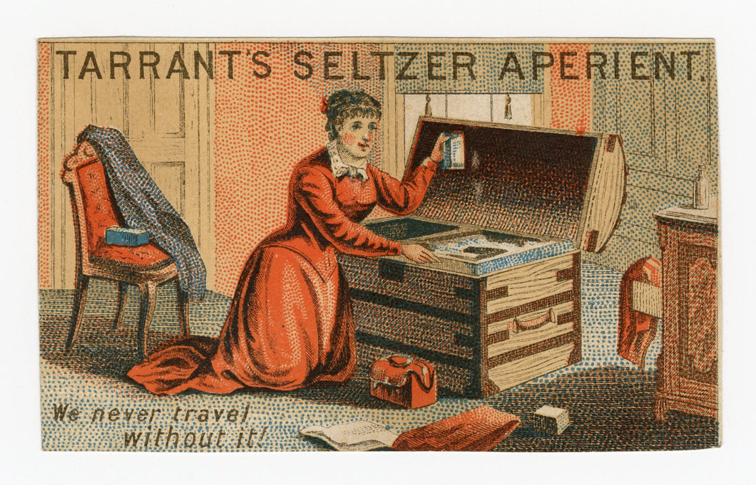 Victorian Tarrant's Seltzer Aperient, Quack Medicine Trade Card || Lady & Trunk