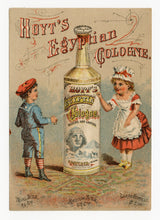 Load image into Gallery viewer, Victorian Hoyt&#39;s Egyptian Cologne Trade Card || Pharmacy, Sphinx, Children