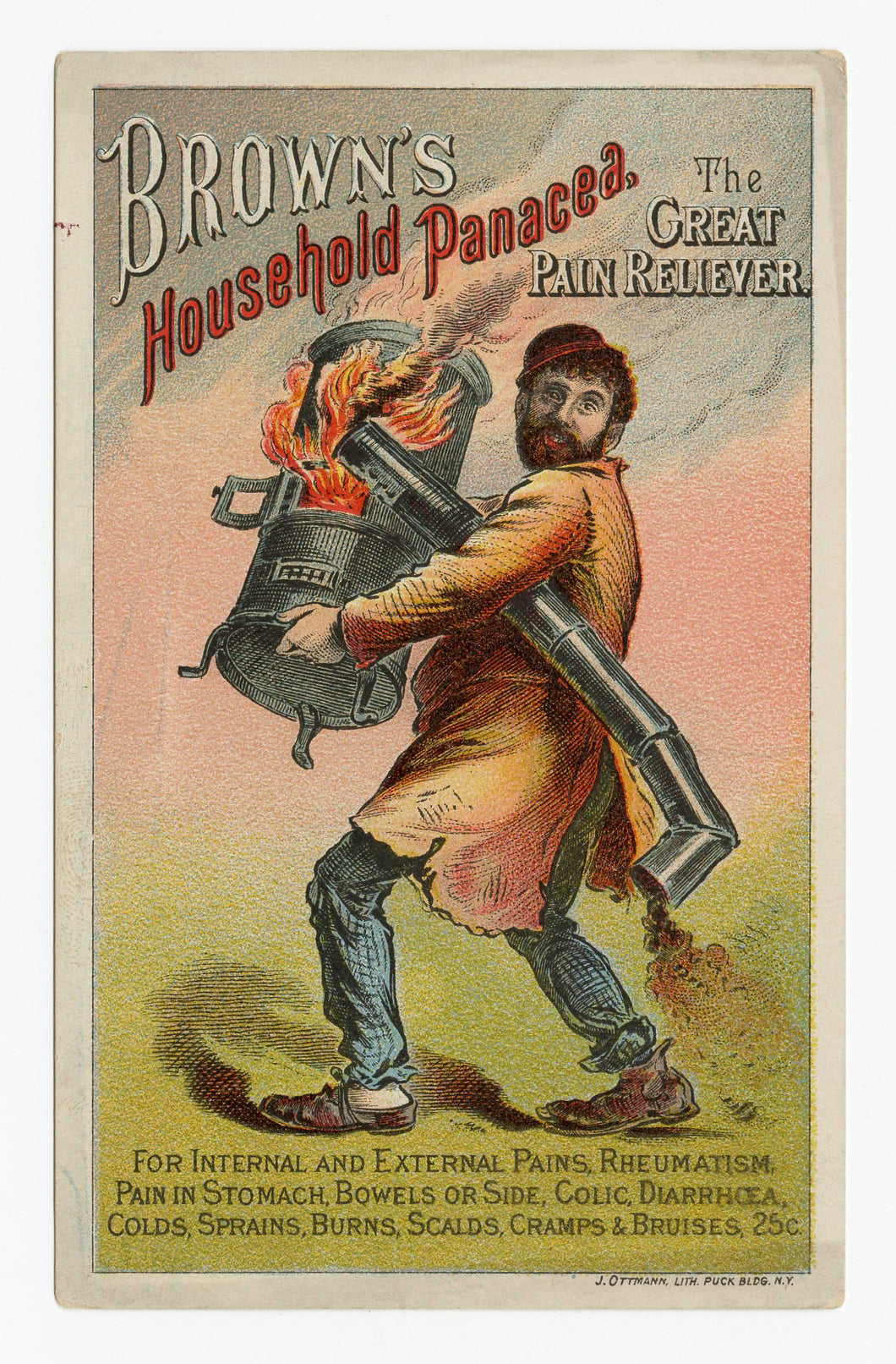 Victorian Brown's Household Panacea, Quack Medicine Trade Card || Furnace Fire