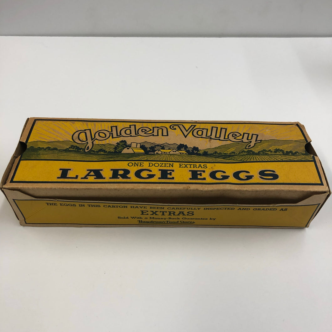 Antique Art Deco Era Golden Valley Cardboard Eggs Box, Vintage Kitchen