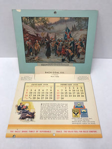 1938 BACH COAL COMPANY Promotional Calendar featuring Christmas Cover