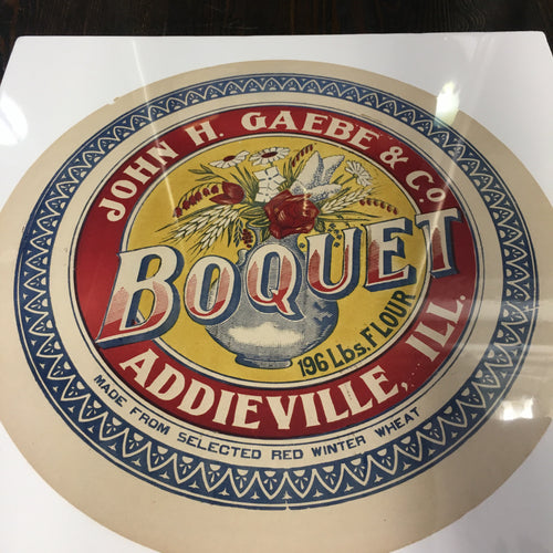 Old Vintage, BOQUET FLOUR Barrel Label, John H. Gaebe & Co., Addieville - TheBoxSF