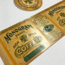 Load image into Gallery viewer, Early 1900&#39;s Monogram Brand Coffee Label Set of Two, FW Wagner Roasters