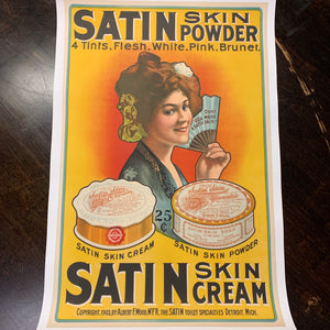 Old Rare SATIN SKIN POWDER Cream Poster, Mounted to Linen
