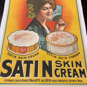 Old Rare SATIN SKIN POWDER Cream Poster, Mounted to Linen