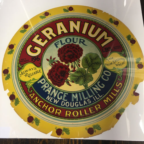 Old Vintage, GERANIUM Patent FLOUR Barrel Label, Anchor Roller Mills, Prance Milling Co. - TheBoxSF