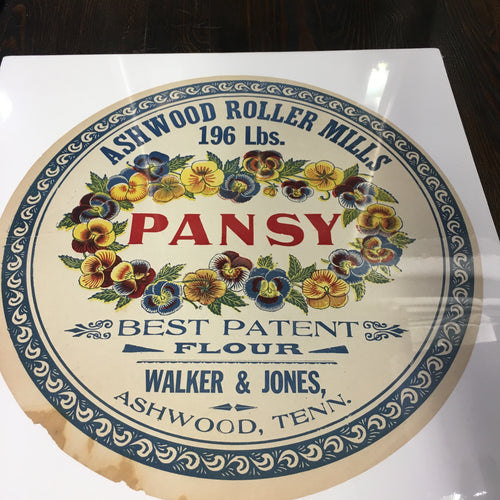 Old Vintage, PANSY FLOUR Barrel Label, Ashwood Roller Mills, Walker & Jones - TheBoxSF