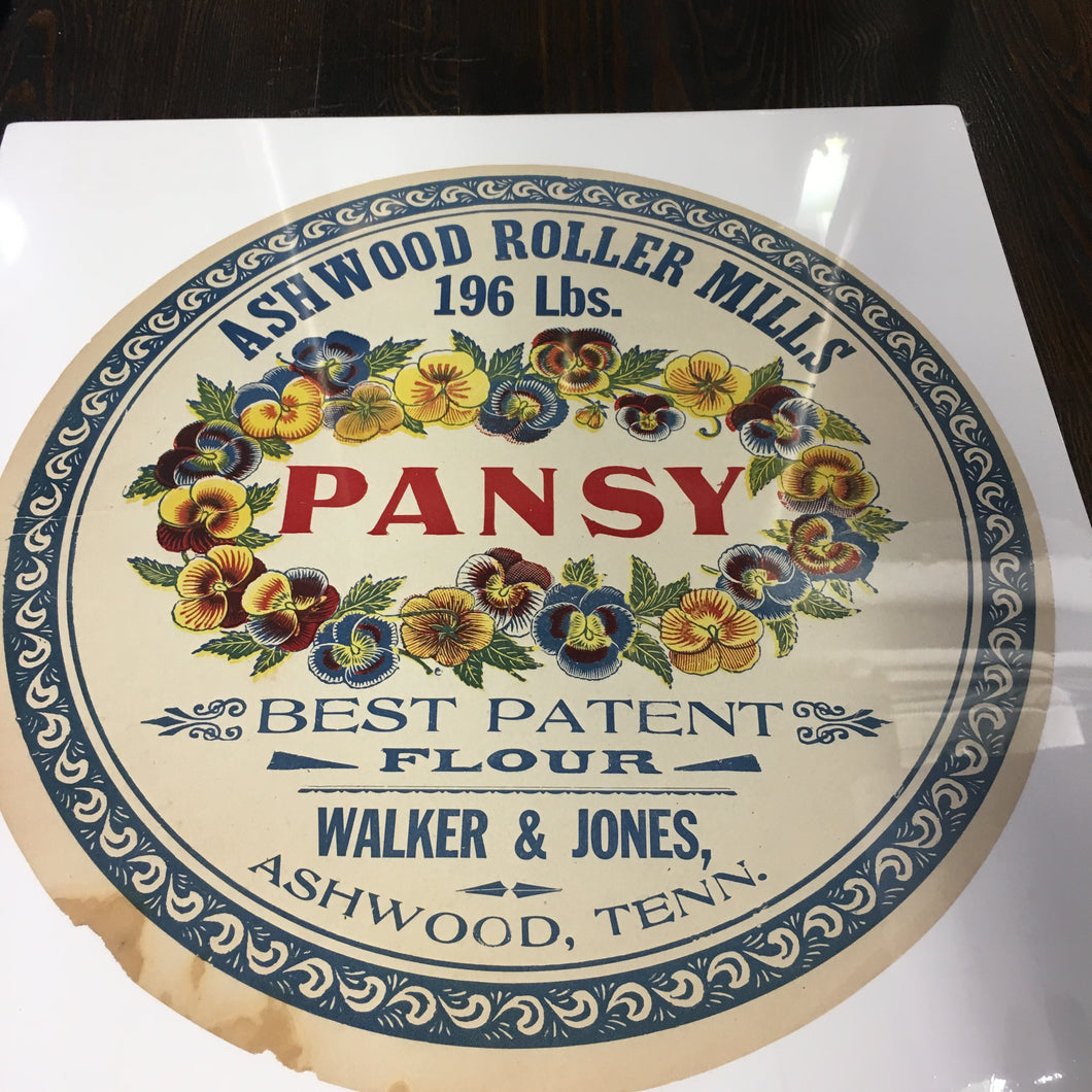 Old Vintage, PANSY FLOUR Barrel Label, Ashwood Roller Mills, Walker & Jones - TheBoxSF