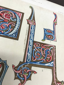 Bookplate featuring illuminated letters Chromolithography