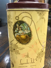 Load image into Gallery viewer, Beautiful Vintage Langlois Inc. Lavender Talcum Powder Tin Package - TheBoxSF