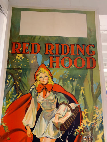 Large RED RIDING HOOD Poster || Wolf, Mounted to Linen, Taylors Printers